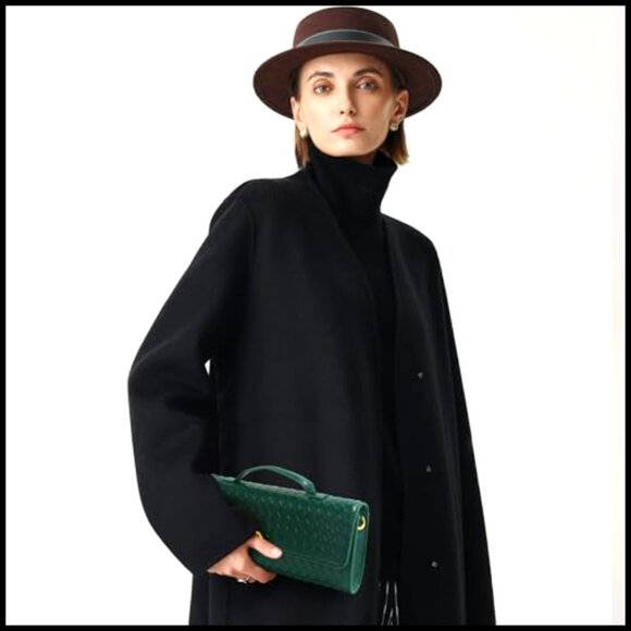 Woven PU Leather Clutch Evening Bag with Detachable Strap 12x5